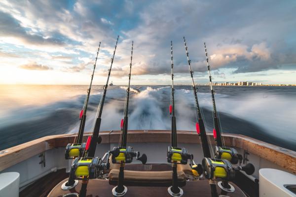 fishing reels on a boat on the water